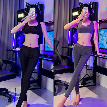 Sexy σετ εσωρούχων από ice silk με ανοιχτό καβάλο και φερμουάρ, παντελόνια γιόγκα