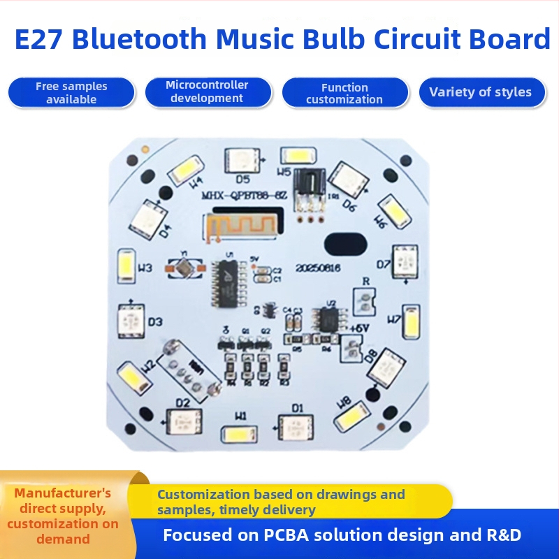 Žiarovka Bluetooth s riadiacou doskou PCBA, obvodový modul E27, diaľkové ovládanie, USB disk