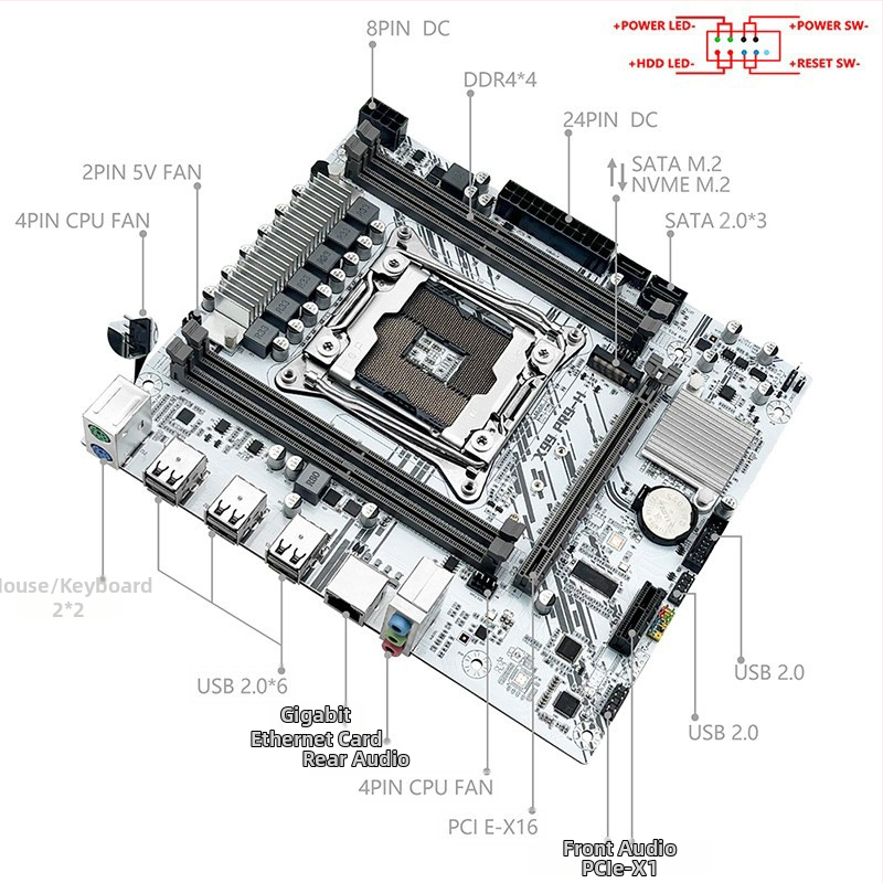 Základná doska Machinist X99-PR9-H, biela, DDR4, Micro-ATX, pätica LGA 2011-3, PCIe 16x, dvojkanálový DDR4, M.2 NVMe/SATA, gigabitová LAN, integrovaný zvuk