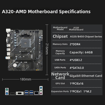 Základná doska pre stolné počítače AMD Ryzen AM4 A320 s podporou pamätí DDR4, rozhraním M.2, kompatibilná s procesorom AM4