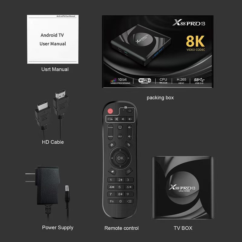 X88 PRO 13 TV Box Android 13 RK3528 Wi-Fi 6 4GB/64GB Bluetooth 4K Ultra HD