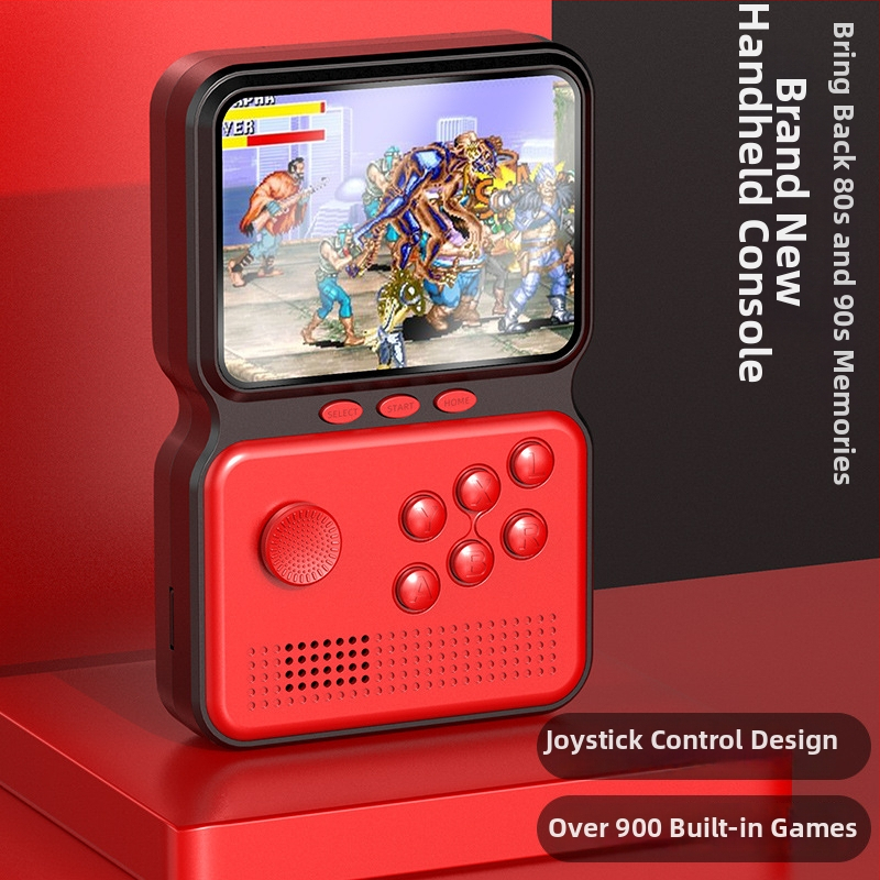 16-bitová vrecková konzola s piatimi emulátormi a joystickom, nostalgický arkádový štýl