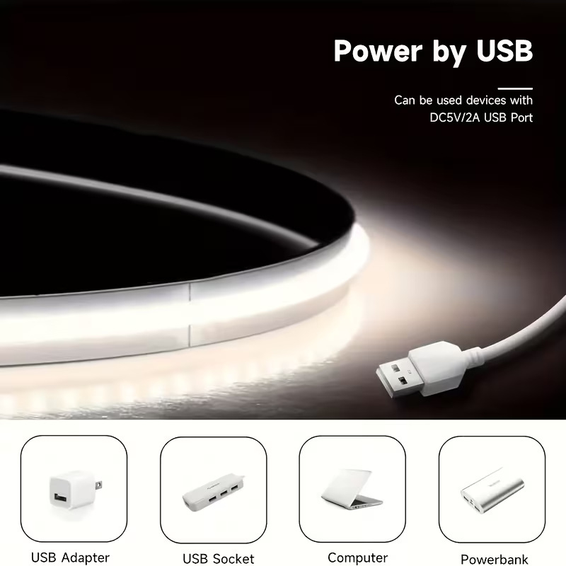 Izuzetno svijetla COB LED traka, 5V, samoljepljiva, niskonaponska, fleksibilna traka za plafon, stepenice, ormariće i vinske ormariće, linearno osvjetljenje