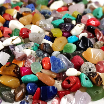 500 bucăți mărgele din piatră naturală zdrobită, multicolore, 5–8 mm, mărgele de cristal de piatră, cu găuri perforate