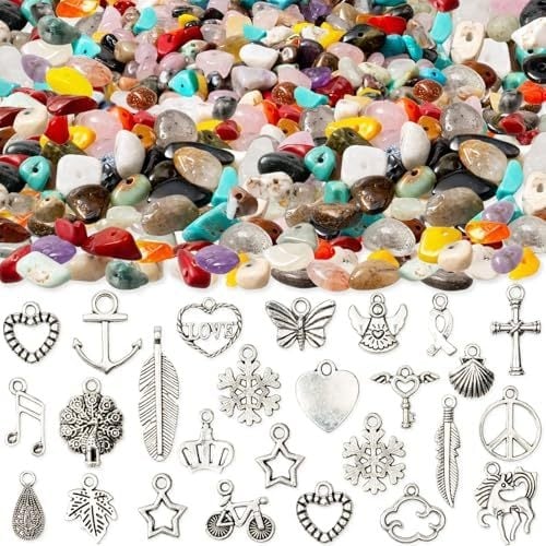 500 bucăți mărgele din piatră naturală zdrobită, multicolore, 5–8 mm, mărgele de cristal de piatră, cu găuri perforate