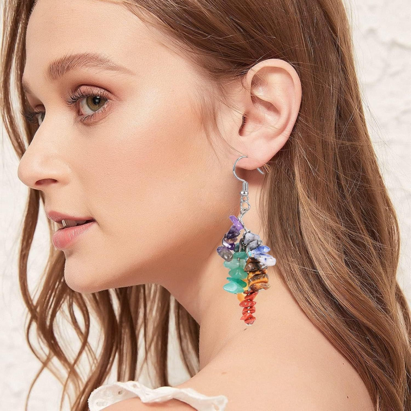 500 bucăți mărgele din piatră naturală zdrobită, multicolore, 5–8 mm, mărgele de cristal de piatră, cu găuri perforate