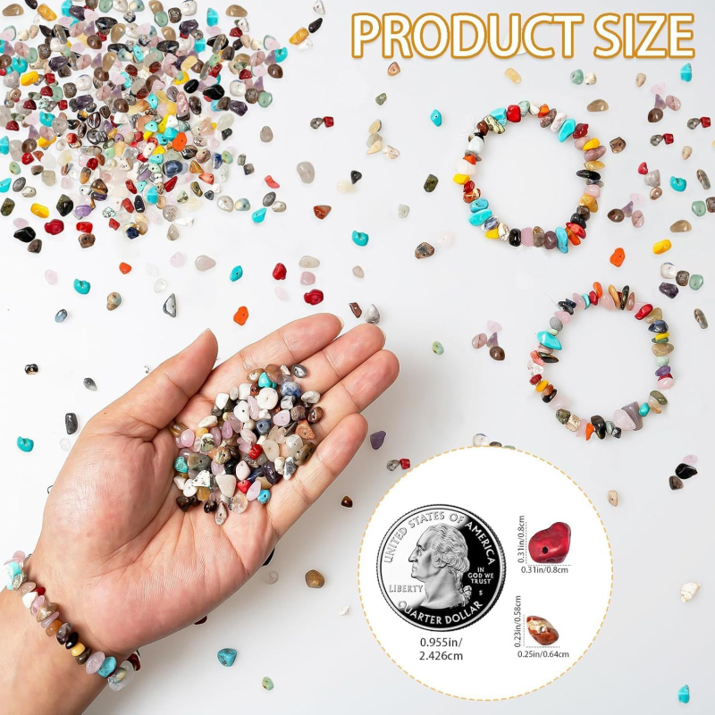 500 bucăți mărgele din piatră naturală zdrobită, multicolore, 5–8 mm, mărgele de cristal de piatră, cu găuri perforate