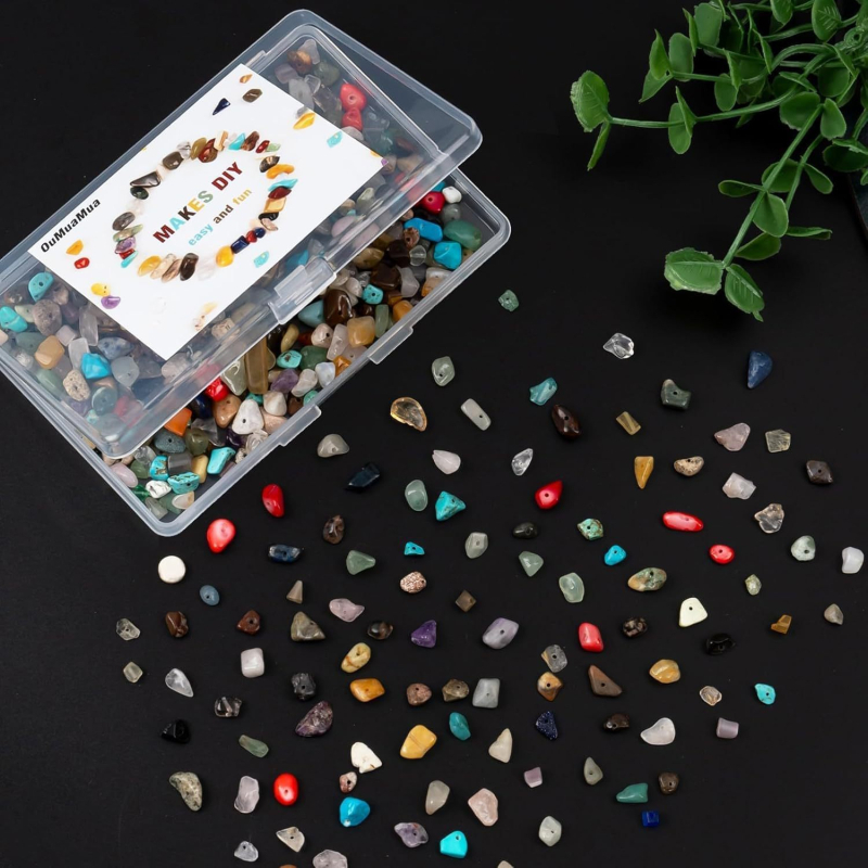 500 bucăți mărgele din piatră naturală zdrobită, multicolore, 5–8 mm, mărgele de cristal de piatră, cu găuri perforate
