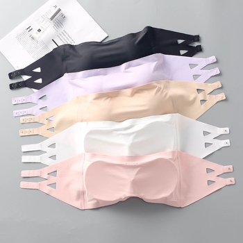 Μπούστο bandeau από ice silk με επένδυση, χωρίς τιράντες, αντιολισθητικό, χωρίς ραφές