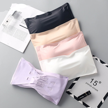 Μπούστο bandeau από ice silk με επένδυση, χωρίς τιράντες, αντιολισθητικό, χωρίς ραφές