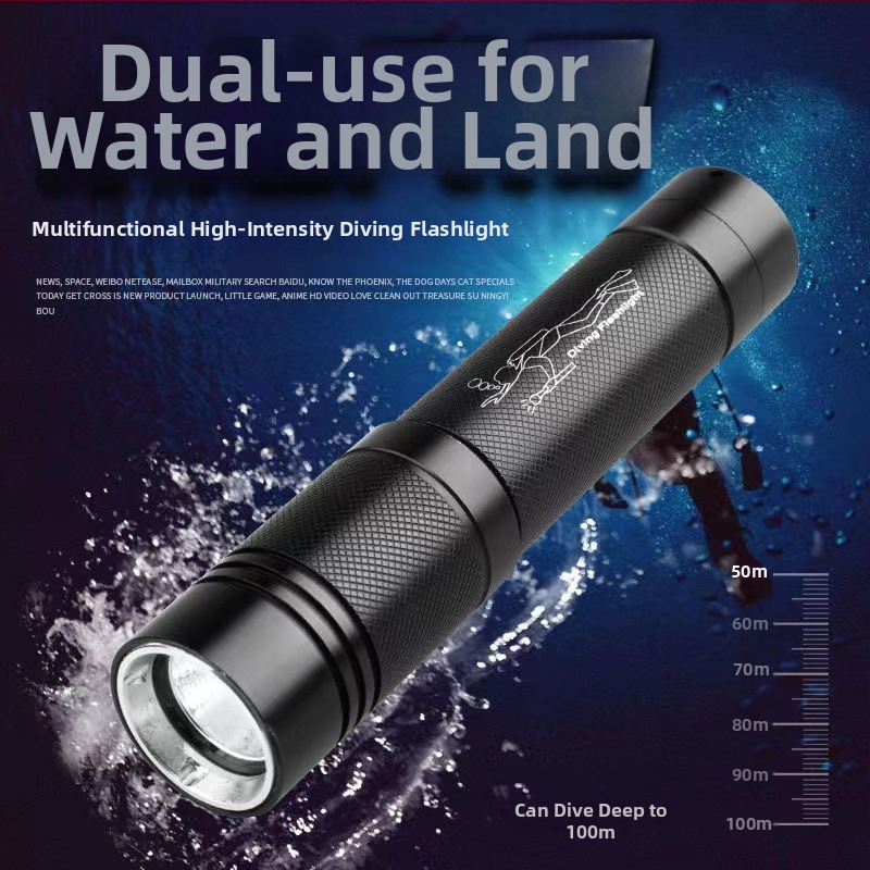 Nabíjateľná 100 m vodotesná potápačská baterka s vysokým jasom a dlhým dosahom podvodného lúča