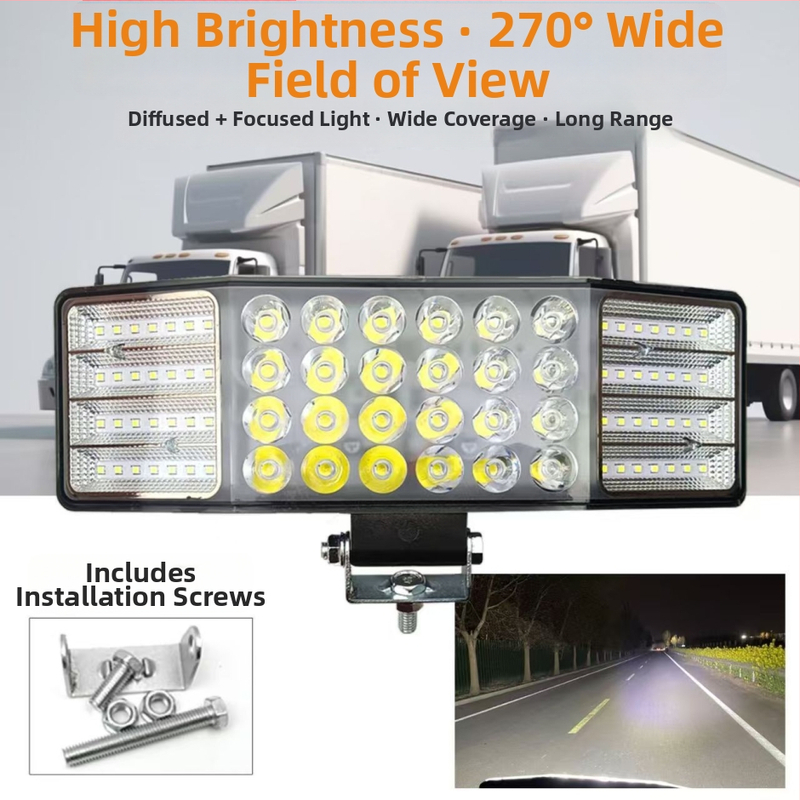 Trojstranný LED reflektor, 12V – 24V, rozptýlené a ultra jasné osvetlenie pre harvestory, nákladné vozidlá a vysokozdvižné vozíky