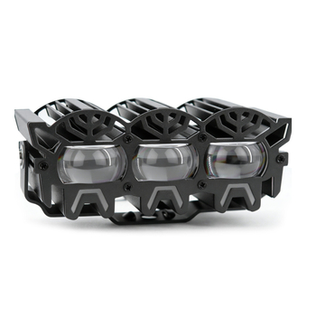 3-szemű Transformer motorkerékpár reflektor, fehér és sárga villogó LED, távirányító, 12V IP67