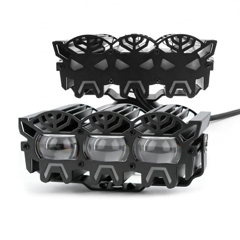 3-szemű Transformer motorkerékpár reflektor, fehér és sárga villogó LED, távirányító, 12V IP67