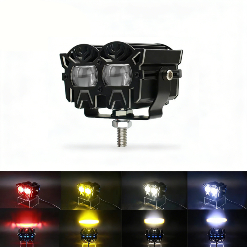 3-szemű Transformer motorkerékpár reflektor, fehér és sárga villogó LED, távirányító, 12V IP67