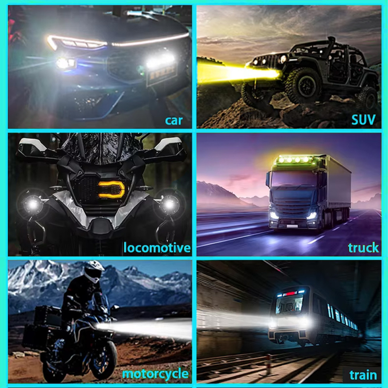 3-szemű Transformer motorkerékpár reflektor, fehér és sárga villogó LED, távirányító, 12V IP67