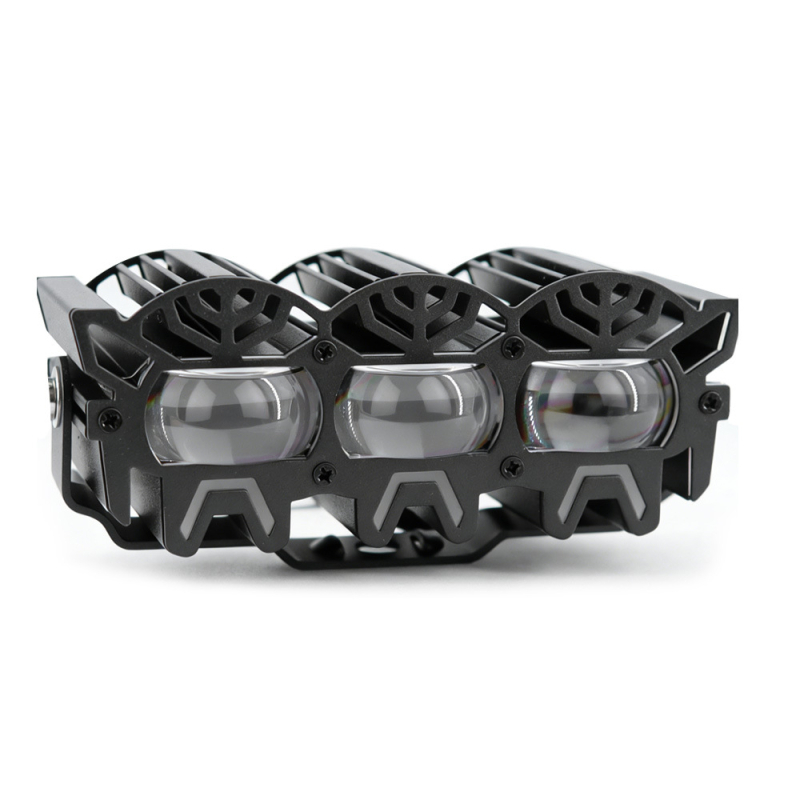 3-szemű Transformer motorkerékpár reflektor, fehér és sárga villogó LED, távirányító, 12V IP67