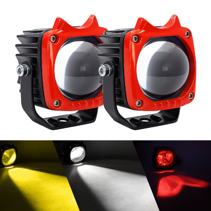 2-inčni motociklistički LED reflektor, dvobojne žuto-bijele boje, 30W, 12V, IP67, fokusno leća, univerzalna kompatibilnost