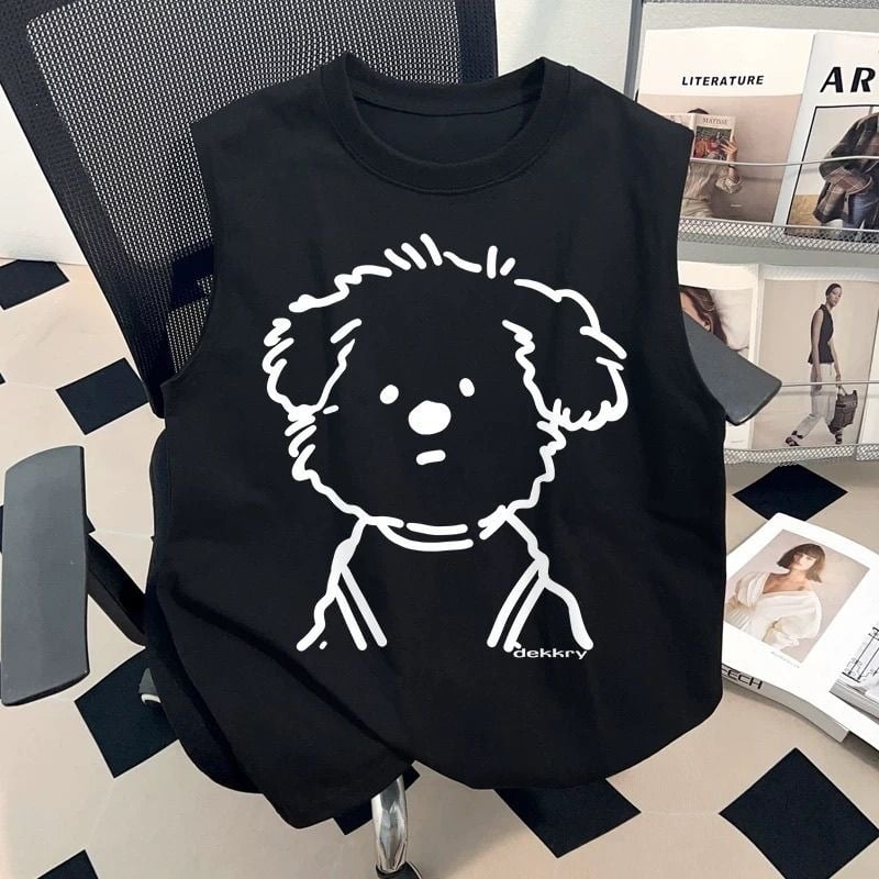Sorona američkog stila s printom šteneta, unisex bezrukavni T-shirt vest, osvježavajući ljetni top