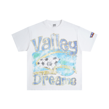 Valevalley T‑shirt με εκτύπωση ποδοσφαίρου, πλυμένη vintage graffiti εκτύπωση, στρογγυλή λαιμόκοψη, καλοκαίρι, χαλαρή γραμμή, unisex