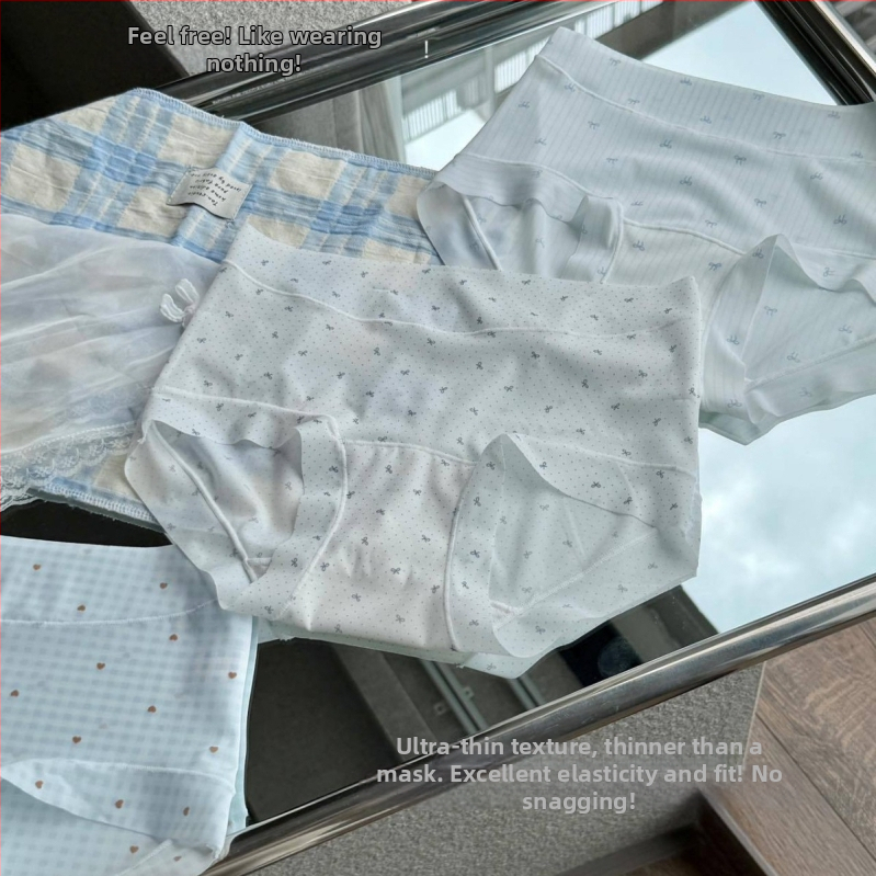 Αντιβακτηριακά γυναικεία εσώρουχα από ice silk, φλοράλ μοτίβο σε καρό, μεσαία ζώνη, μακρύτερη γραμμή