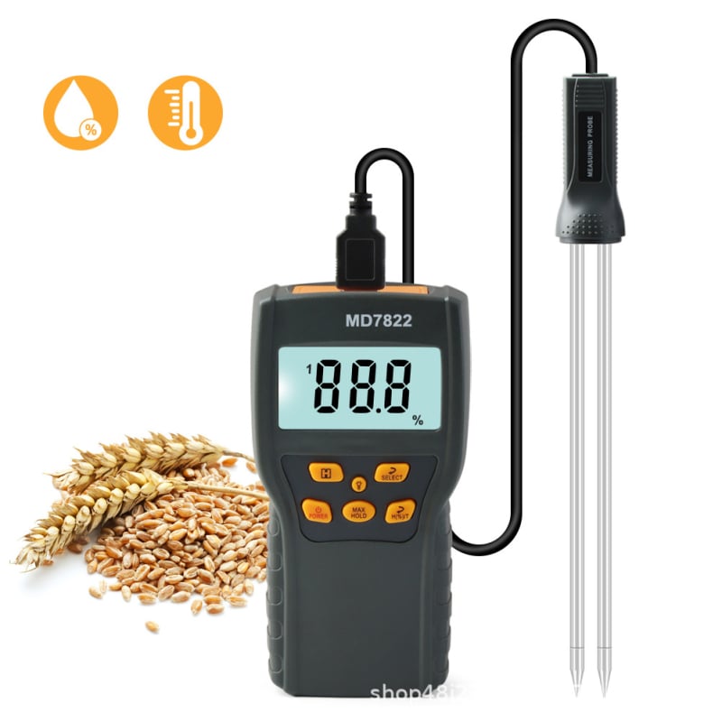 MD7822 Detectare umiditate cereale cu afișaj digital, tester de umiditate portabil cu sondă