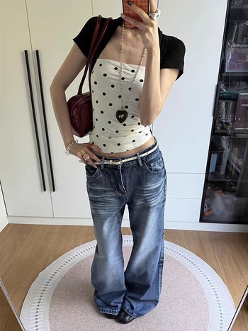 Dámske bodkované tričko Yeye s krátkym rukávom, štvorcovým výstrihom a bodkami, letný slim strih, vintage a všestranný, dvojdielny top s imitáciou vzoru
