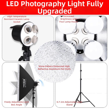 Tianrui Kit de iluminat LED cu patru capete, iluminare continuă pentru fotografie, cu softbox și echipament de studio pentru streaming live