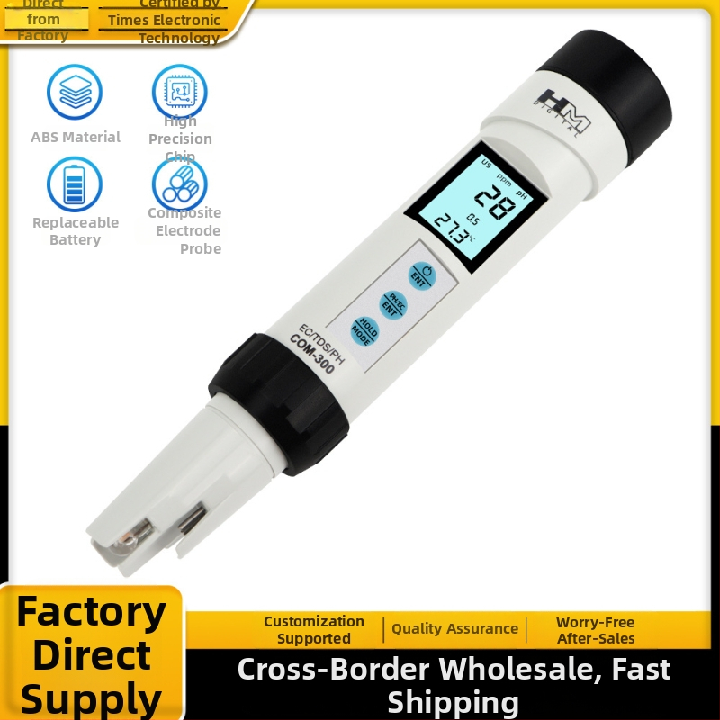 HM COM-300 štvor-v-jednom tester kvality vody na meranie pH, TDS, EC a teploty, ručný pH meter a analyzátor kvality vody