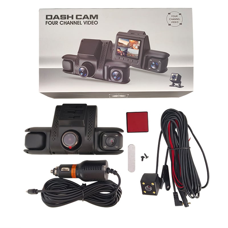 Automobilski DVR s tri kamere: prednja, unutarnja i stražnja, 1080p, 2,0-inčni zaslon, Wi‑Fi, petlja snimanja