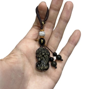Pixiu din obsidian natural auriu, 3D pandantiv pentru telefon și breloc, pentru bărbați și femei, accesoriu stil chinezesc pentru geantă