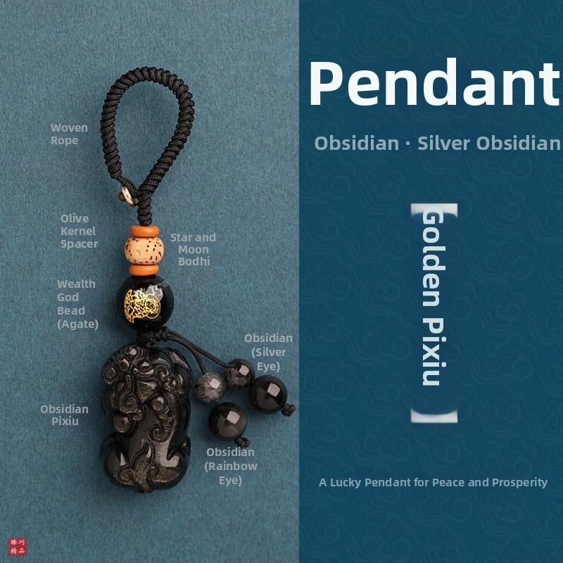 Pixiu din obsidian natural auriu, 3D pandantiv pentru telefon și breloc, pentru bărbați și femei, accesoriu stil chinezesc pentru geantă
