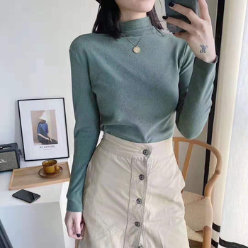 MOTIE autentic top de bază cationic pentru stratul de bază, toamnă-iarnă 2019, guler semi-înalt, stil coreean, tricot moale și cald