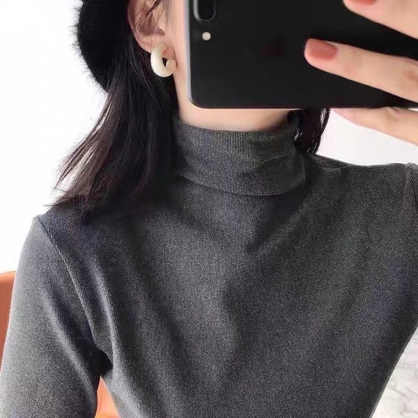 MOTIE autentic top de bază cationic pentru stratul de bază, toamnă-iarnă 2019, guler semi-înalt, stil coreean, tricot moale și cald