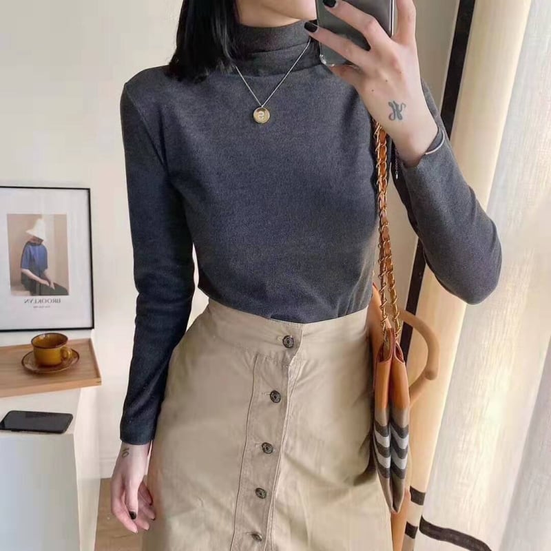MOTIE autentic top de bază cationic pentru stratul de bază, toamnă-iarnă 2019, guler semi-înalt, stil coreean, tricot moale și cald