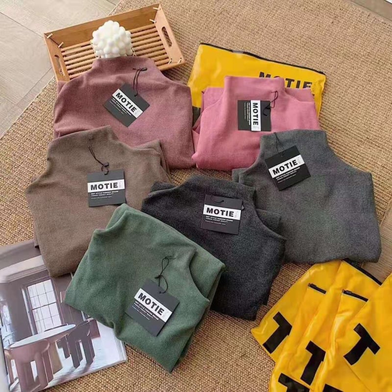 MOTIE autentic top de bază cationic pentru stratul de bază, toamnă-iarnă 2019, guler semi-înalt, stil coreean, tricot moale și cald