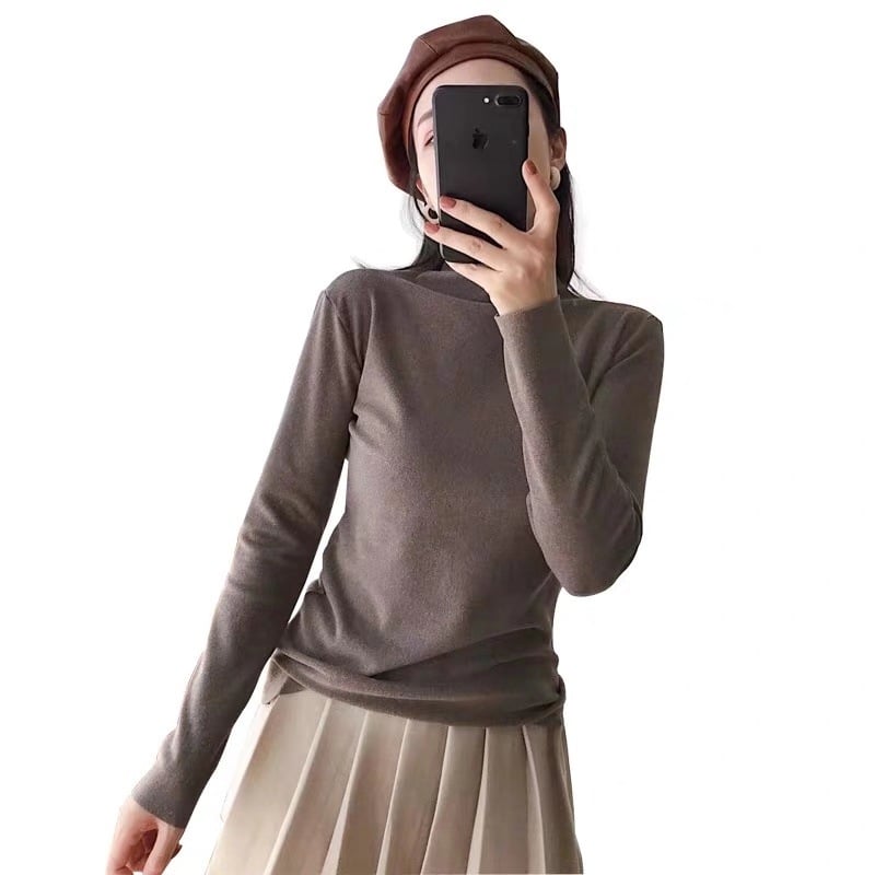 MOTIE autentic top de bază cationic pentru stratul de bază, toamnă-iarnă 2019, guler semi-înalt, stil coreean, tricot moale și cald