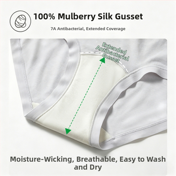 60s Lenzing Modal, 100% Mulberry Silk, 10A Αντιβακτηριακό γυναικείο εσώρουχο με επιμηκυμένο μεταξωτό πάνελ και μέση μεσαίου ύψους