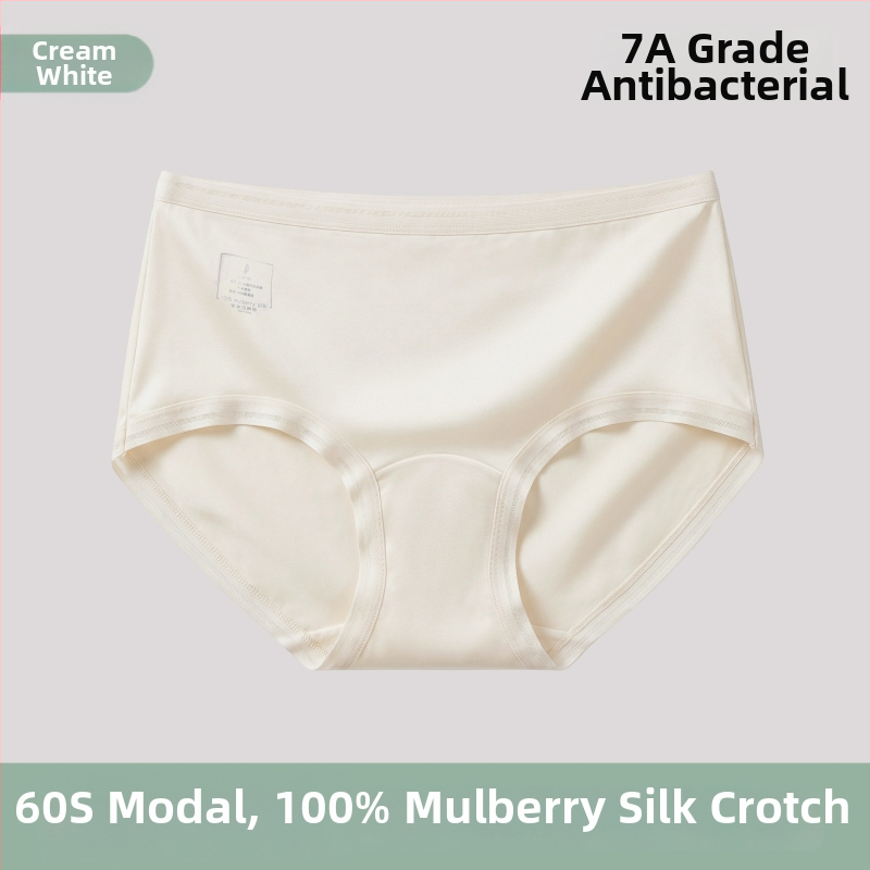 60s Lenzing Modal, 100% Mulberry Silk, 10A Αντιβακτηριακό γυναικείο εσώρουχο με επιμηκυμένο μεταξωτό πάνελ και μέση μεσαίου ύψους