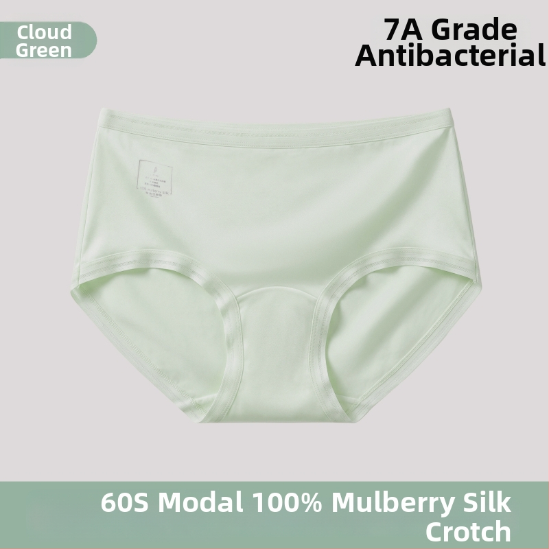 60s Lenzing Modal, 100% Mulberry Silk, 10A Αντιβακτηριακό γυναικείο εσώρουχο με επιμηκυμένο μεταξωτό πάνελ και μέση μεσαίου ύψους