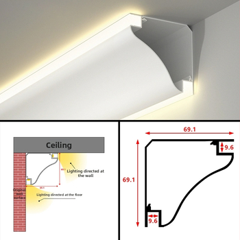 Obojstranná LED rohová lineárna lampa do obývačky s efektom prelievania stien, bez stropu, s horným a dolným osvetlením, sadrokartónová rímsa