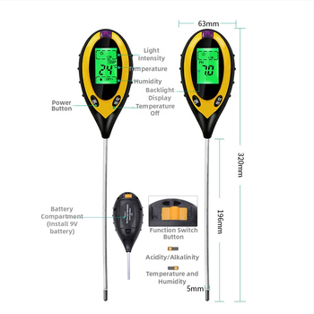 Štyri-v-jednom tester pôdy: vysoko presný pH meter, vlhkomer a indikátor zavlažovania rastlín