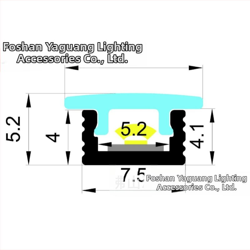 YG-0805A Hliníkový kanálový kryt pre LED pásik, kryt 08×05, plné osvetlenie, kanál na povrchovú montáž, sada pevného krytu pásika