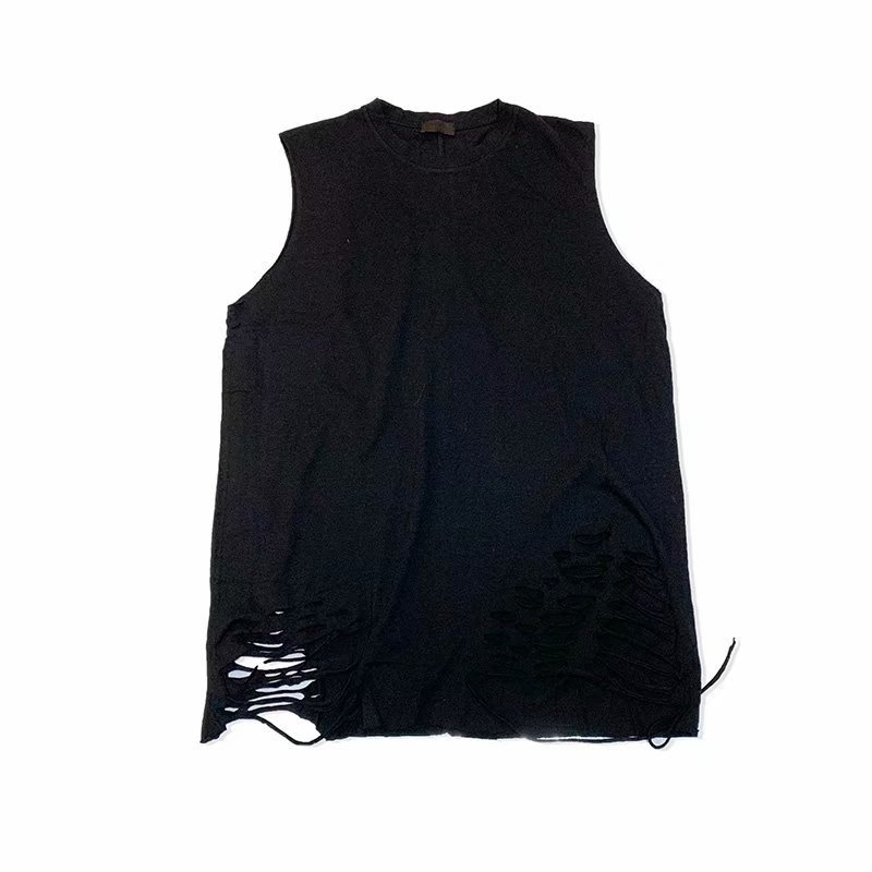 Ανδρικό καλοκαιρινό αμάνικο T‑shirt με σκισμένο τελείωμα, στυλ Χονγκ Κονγκ, casual layered look