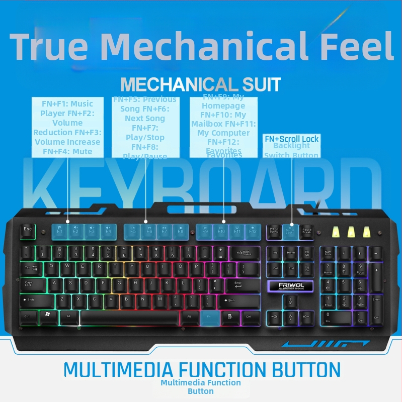 Herná klávesnica a myš KT600PRO s mechanickým ovládaním a podsvietením, vhodná do kancelárie a na hranie hier.