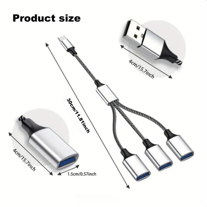 Type-C USB hub με 3 θύρες USB 2.0 για κινητά τηλέφωνα και υπολογιστές