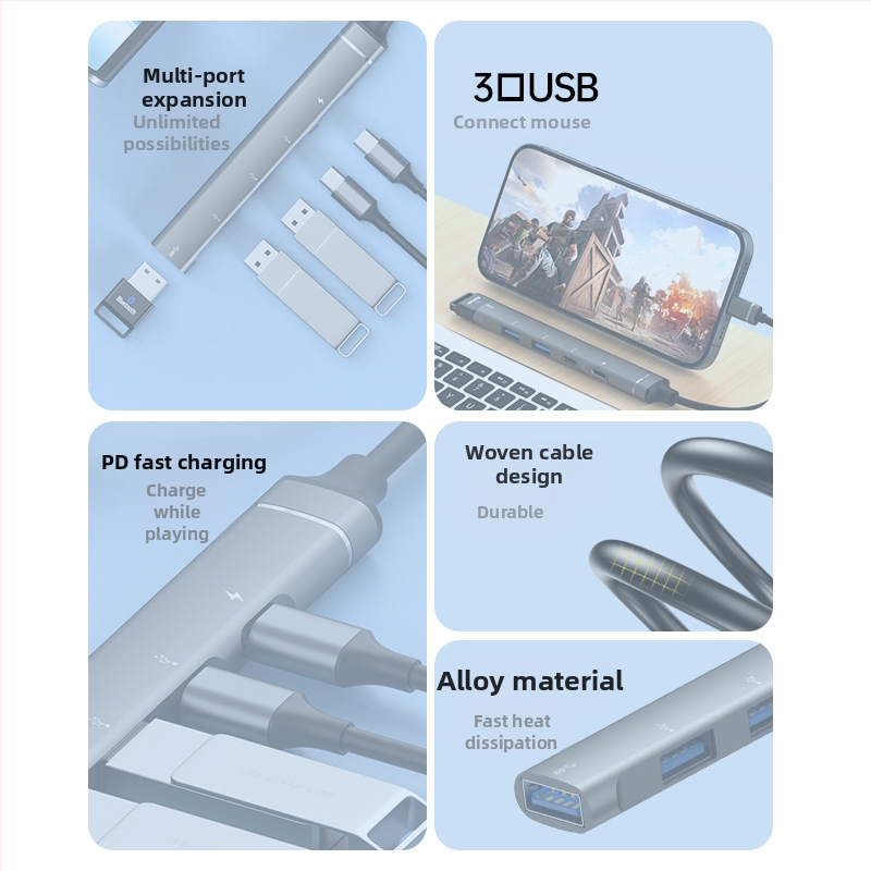 Multifunkčná dokovacia stanica Fu Xinlong USB-C s rozbočovačom USB 3.0, prevodníkom OTG, pre myš, klávesnicu a USB kľúč