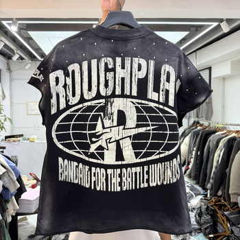 Βαμβακερό T‑shirt με γραφικό σχέδιο σε γράμματα για street hip‑hop, κοντό μανίκι, στρογγυλός λαιμός, χαλαρή εφαρμογή, ρετρό φθαρμένο στυλ, unisex