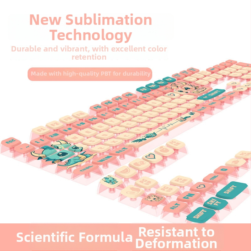 Kryty kláves Pink Dragon s profilom SA, štvorstranná priehľadná PBT sublimácia, prispôsobiteľné, päťstranné gravírovanie, sada 125 klávesov