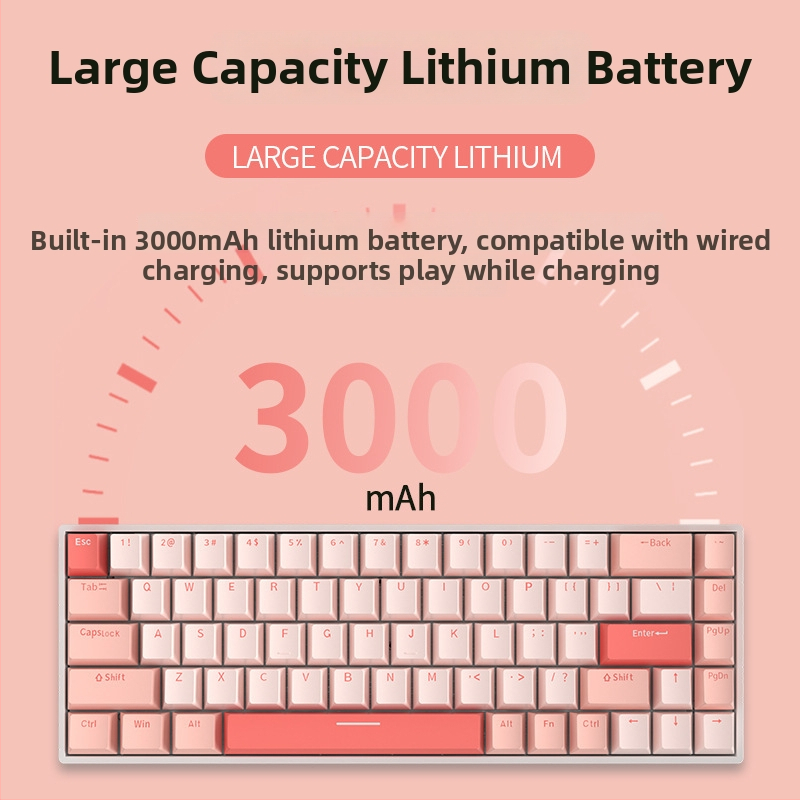 Téma Red Fury H68 Sakura, trojrežimová bezdrôtová klávesnica RGB Bluetooth s modrými spínačmi a mechanickým dizajnom s možnosťou výmeny za chodu
